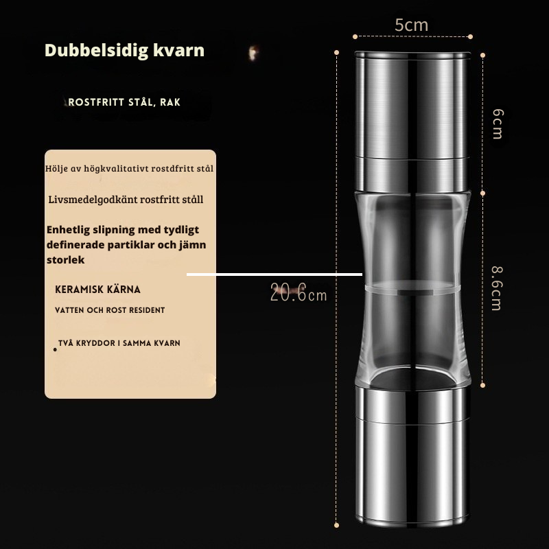 Dubbelsidig Salt- & Pepparkvarn i Rostfritt Stål – Justerbar Malning för Kök & Middagsbord
