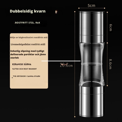 Dubbelsidig Salt- & Pepparkvarn i Rostfritt Stål – Justerbar Malning för Kök & Middagsbord