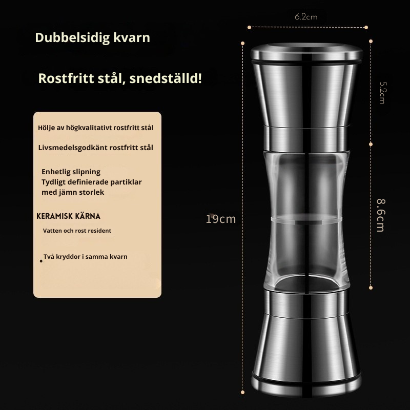 Dubbelsidig Salt- & Pepparkvarn i Rostfritt Stål – Justerbar Malning för Kök & Middagsbord