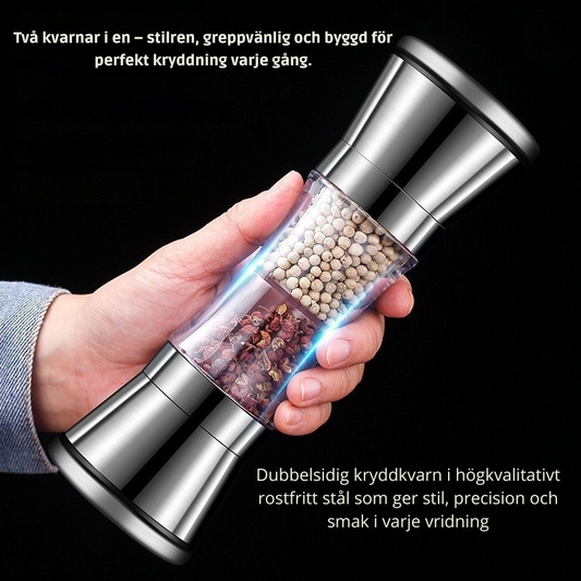 Dubbelsidig Salt- & Pepparkvarn i Rostfritt Stål – Justerbar Malning för Kök & Middagsbord
